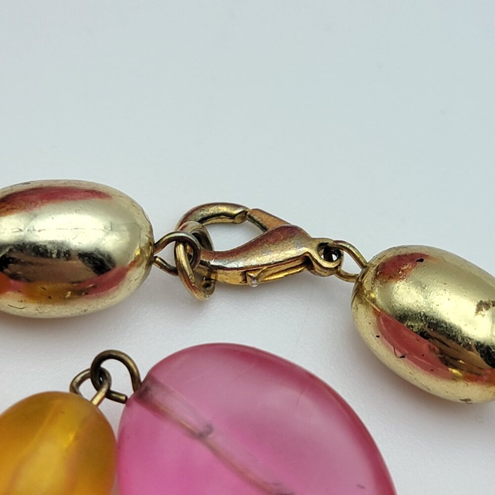 Vintage Lucite Coloful Beaded Necklace Fruit Salad Gold Tone 31 Inch - Picture 7 of 9